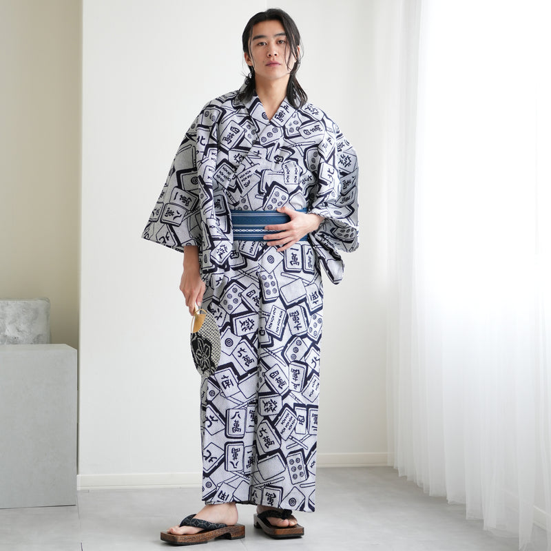 【utatane×注染工房 日本製小幅生地使用 メンズ浴衣3点セット ( ゆかた・帯・下駄 )  刺し子の麻雀牌】 奈良の職人さんの手染め キシダイキ (@daiki_kishi_) さん着用！（7361724601）