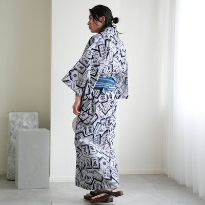 【utatane×注染工房 日本製小幅生地使用 メンズ浴衣3点セット ( ゆかた・帯・下駄 )  刺し子の麻雀牌】 奈良の職人さんの手染め キシダイキ (@daiki_kishi_) さん着用！（7361724601）