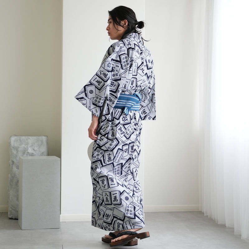 【utatane×注染工房 日本製小幅生地使用 メンズ浴衣3点セット ( ゆかた・帯・下駄 )  刺し子の麻雀牌】 奈良の職人さんの手染め キシダイキ (@daiki_kishi_) さん着用！（7361724601）
