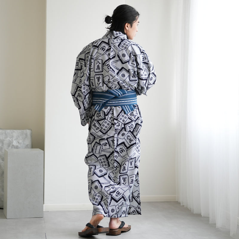 【utatane×注染工房 日本製小幅生地使用 メンズ浴衣3点セット ( ゆかた・帯・下駄 )  刺し子の麻雀牌】 奈良の職人さんの手染め キシダイキ (@daiki_kishi_) さん着用！（7361724601）