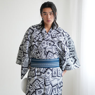 【utatane×注染工房 日本製小幅生地使用 メンズ浴衣3点セット ( ゆかた・帯・下駄 )  刺し子の麻雀牌】 奈良の職人さんの手染め キシダイキ (@daiki_kishi_) さん着用！（7361724601）