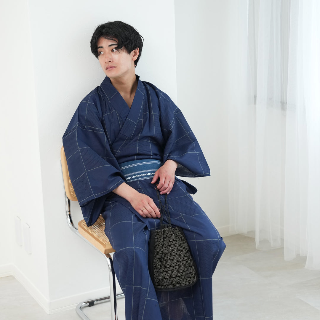 即日発送】【浴衣】アイボリー×ひまわりストライプ柄浴衣 向日葵