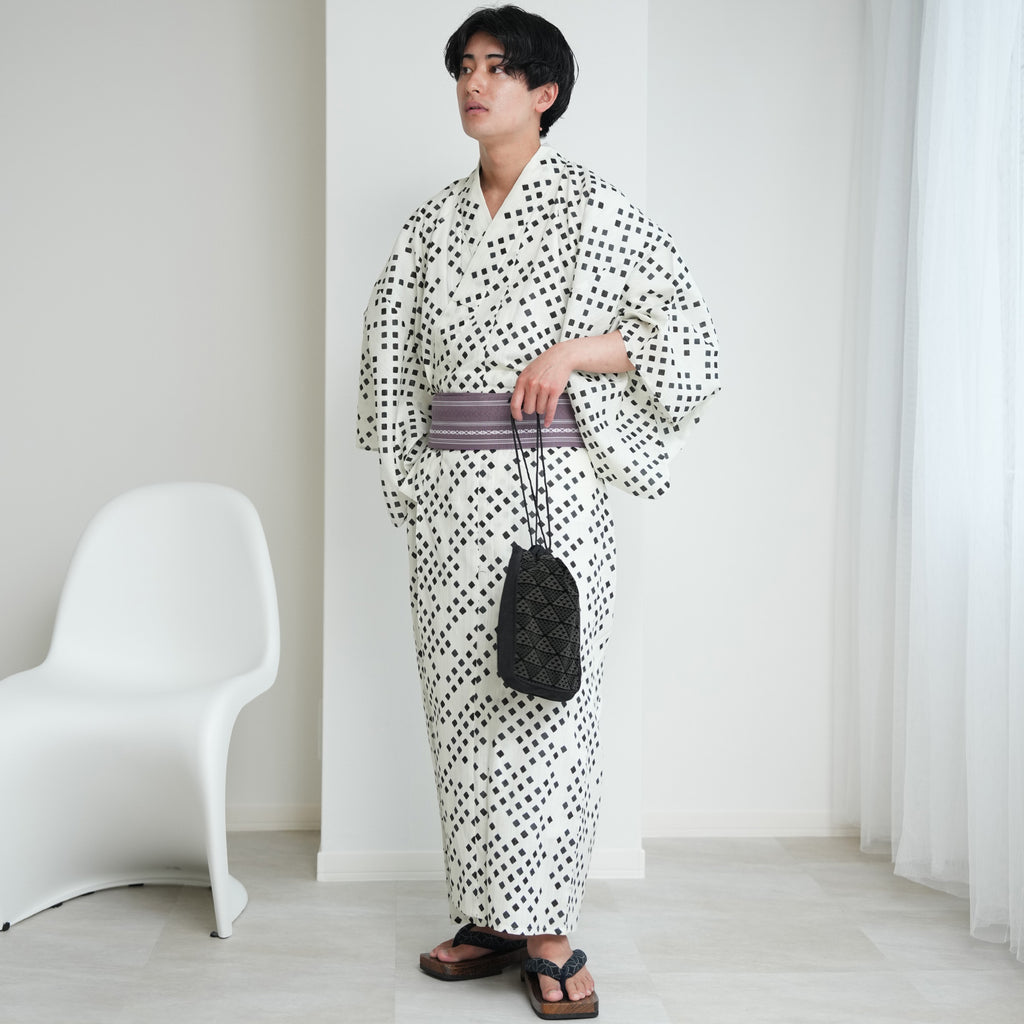お任せ下駄+画像の帯つき■最高級しじら織浴衣 七宝紺■反物染め抜きの抜染■着物 お任せ下駄+画像の帯つき□最高級しじら織浴衣 七宝紺□反物