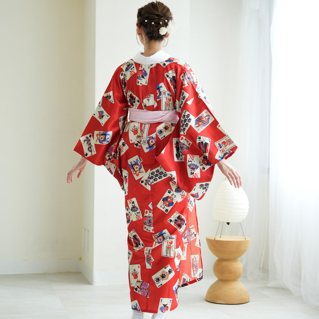 1906◆アンティーク長襦袢赤に牡丹アールデコ可愛い薬玉大正浪漫kimono姫 1906◇アンティーク長襦袢赤に牡丹アールデコ可愛い薬玉大正浪漫