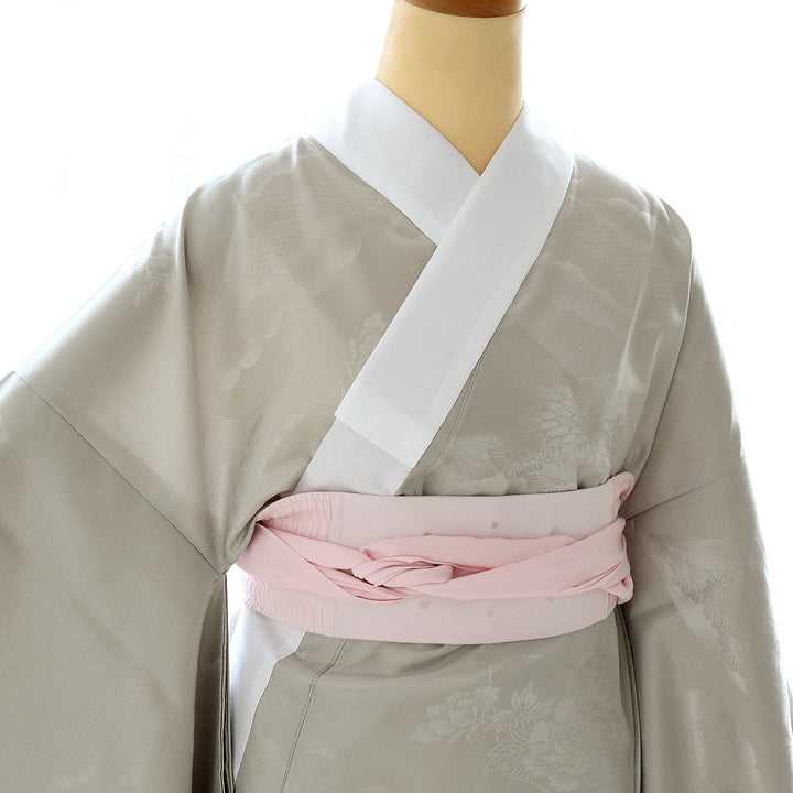 未着用　長襦袢　襦袢　横縞　くすみカラー　着物　052a p 長襦袢 袴用 くすみカラー ショート丈 グレー チラ見えしても