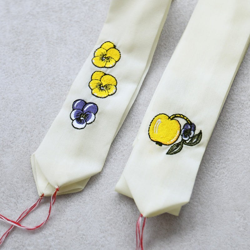 【utatane×Kuovi（クオヴィ）刺繍腰紐3本セット 果樹園（Orchard）イエロー】刺繍入り 腰ひも 北欧デザイン パラティッシ 着付け小物 並幅 並尺 （7791604700）