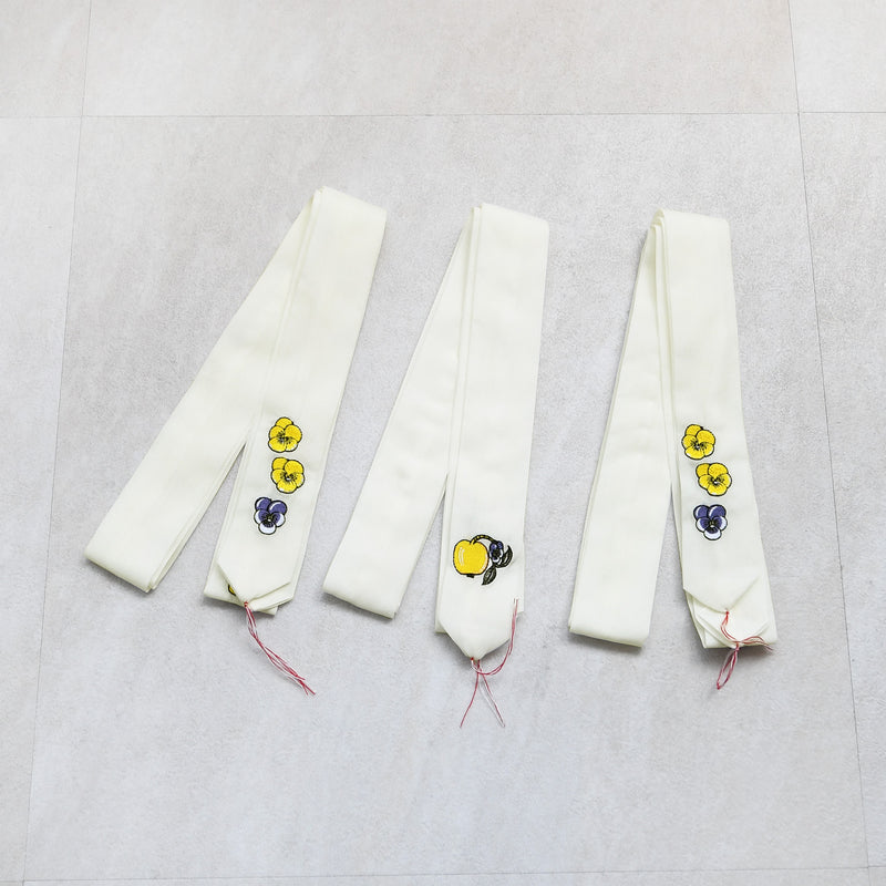 【utatane×Kuovi（クオヴィ）刺繍腰紐3本セット 果樹園（Orchard）イエロー】刺繍入り 腰ひも 北欧デザイン パラティッシ 着付け小物 並幅 並尺 （7791604700）