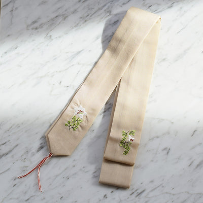 【腰紐 3本セット（百合・朝顔・さくら）】刺繍入り ナチュラルベージュ 着付け小物 並幅 並尺 みんなと違うデザインで紛失防止にも（7791604800）
