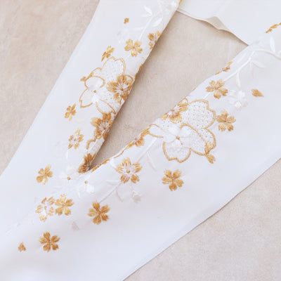 半衿 刺繍 パールドロン刺繍衿 白 金 桜 雪輪 牡丹 菊 半襟 日本製 （7798614501）