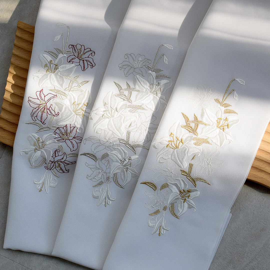 半衿 レース花柄刺繍 百合】 日本製 着付け小物 振袖や袴、訪問