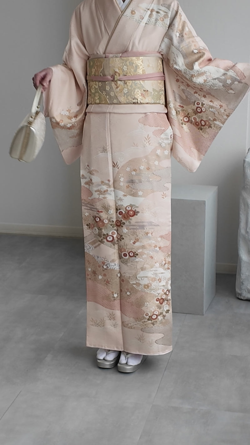 【レンタル】 訪問着 20点セット 上品薄ピンクに古典花々 入学式 卒業式 結婚式 お宮参りにも （1040613500）