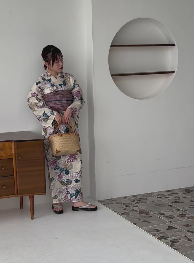 utatane 高級変わり織 浴衣3点セット 大正浪漫ラベンダーの菊
