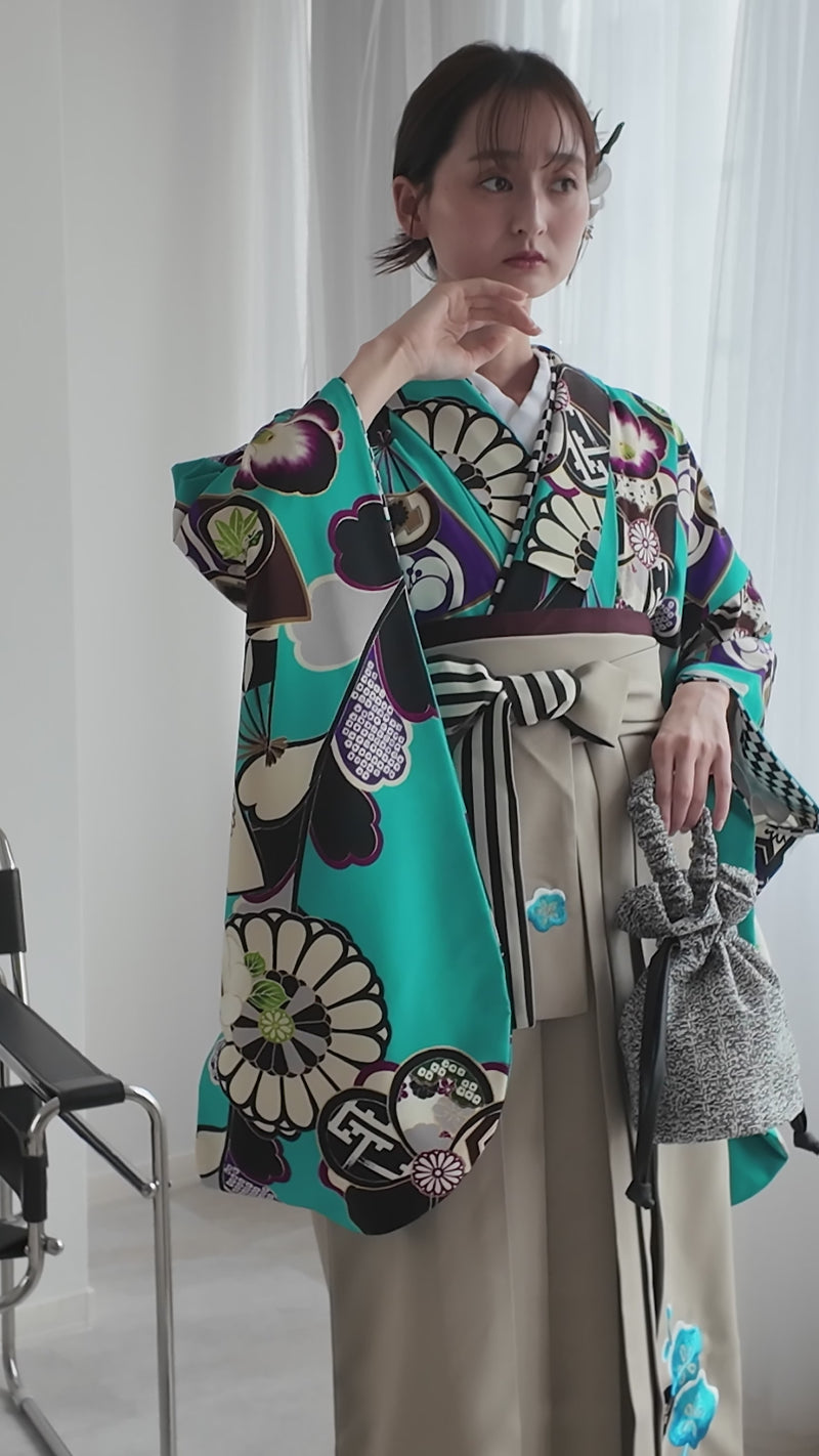【レンタル】 袴 17点セット JAPANSTYLE×中村里砂 袴91-99cm（身長153-170cm） 二尺袖着物 フルセット レディース 大学生 卒業式 重ね衿縫い付済 （1020675001）