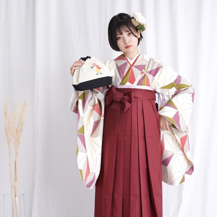 【utatane】ひよこ商店 二尺袖(重ね襟縫い付け済み） レンタル】 袴 17点セット ひよこ商店 二尺袖着物 レトロポップ