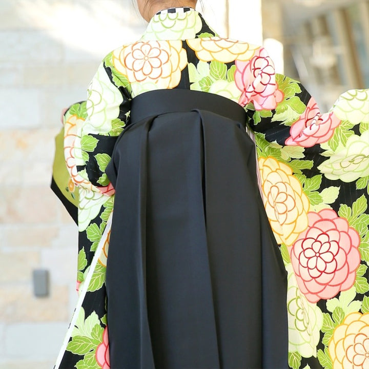 【めんたいちゃん】大学 卒業式 刺繍半衿 重ね衿 ２点セット＋袴一式 卒業式(高校/大学) 袴セット 6点フルセット 二尺袖(生成り地に菊