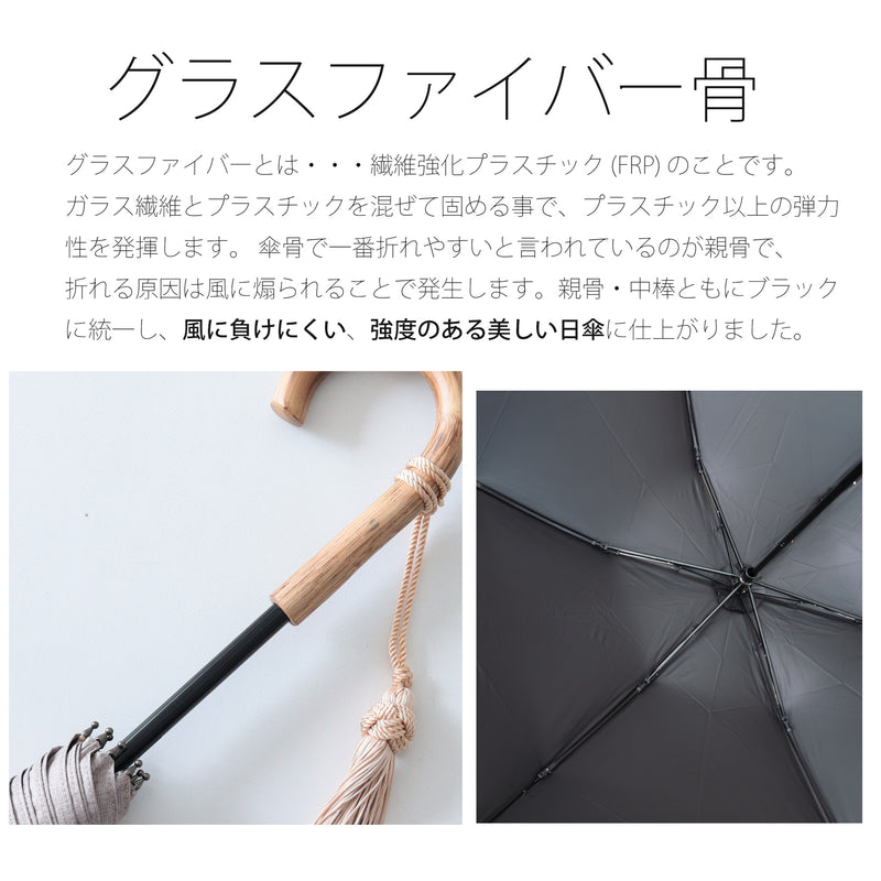 日傘 完全遮光 100％遮光 長傘 47cm スライドショート ウッドハンドル（2513617001）【キットA】
