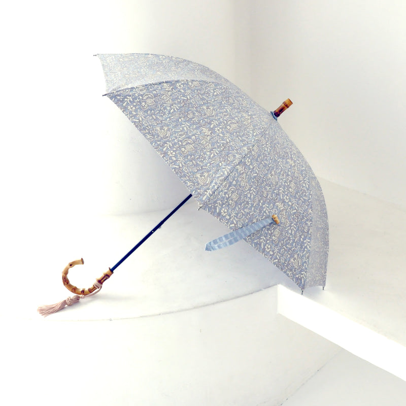 日傘 完全遮光 100％遮光 長傘 47cm スライドショート バンブーハンドル インド更紗柄（2513623401）【キットA】