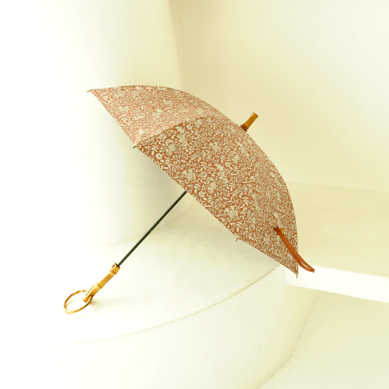 日傘 完全遮光 100％遮光 長傘 47cm スライドショート リングハンドル インド更紗柄（2513624401）【キットA】