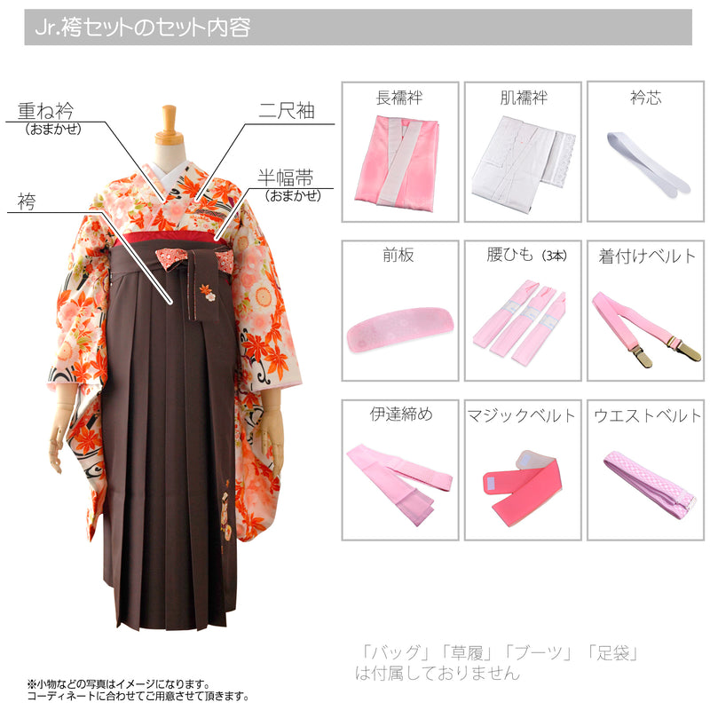 【レンタル】袴 卒業式袴 15点セット 小学生 ジュニア 2尺袖着物 87cm 九重（1421635111）