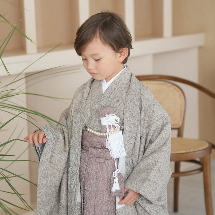 七五三５歳用袴セット utatane ジャガードペイズリー 七五三 5歳用袴セット utatane ジャガードペイズリー グレージュ